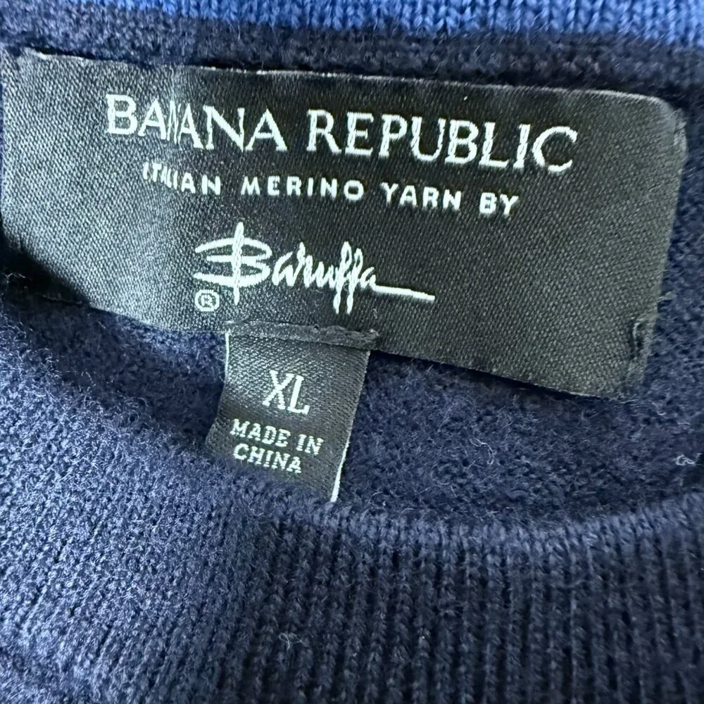 Banana Republic Italian Merino Wool by Baruffa Crew Neck Sweater XL Preppy Navy